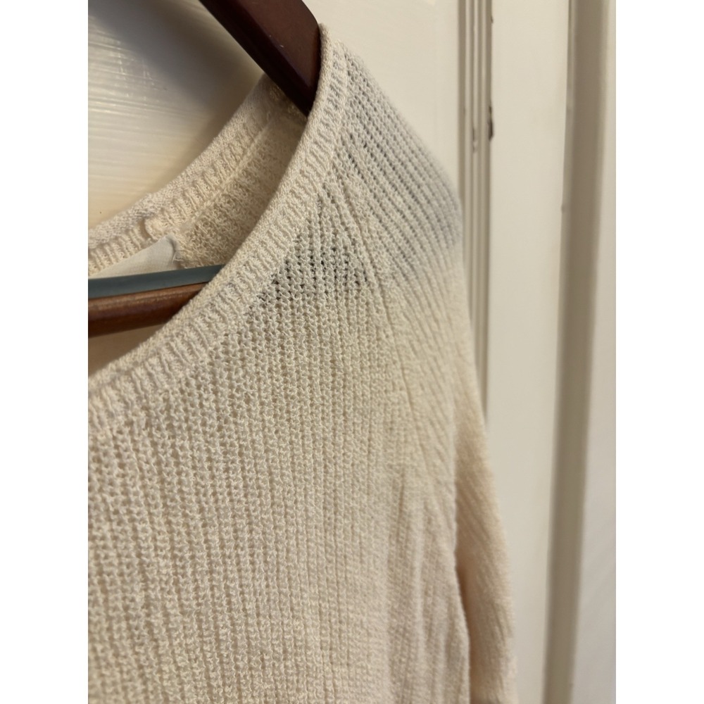 Anthropologie Moth Women's Split Back Cream Knit Sheer Sweater 3/4 Sleeve Small - Picture 4 of 7